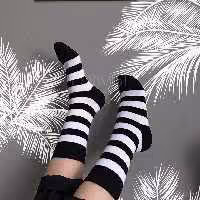 جوراب راه  راه سفید مشکی ساقدار نخ پنبه فری سایز