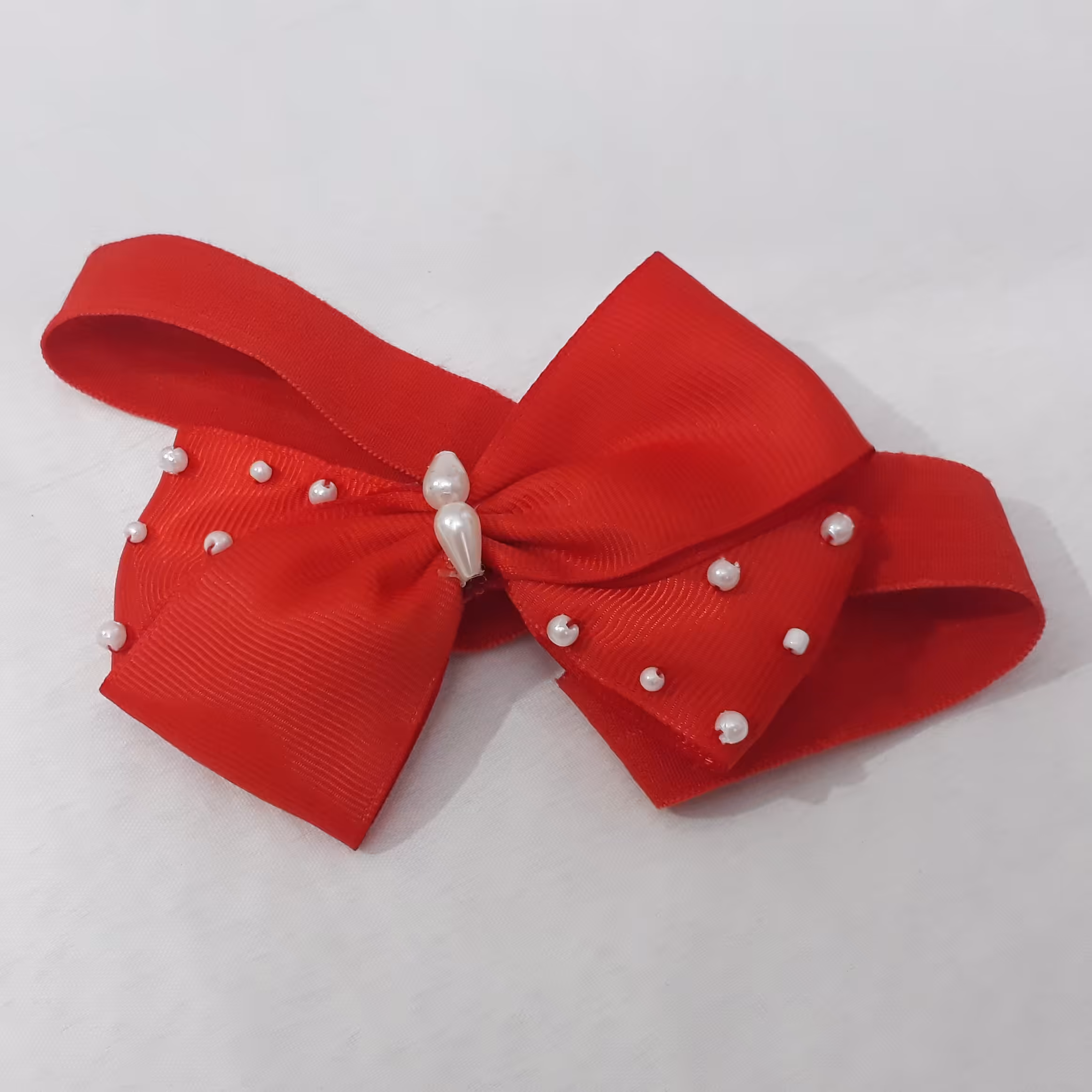 هدبند زیبا با اریب کش با روبان گروگن وزن 10 گرم  تزئین مروارید 