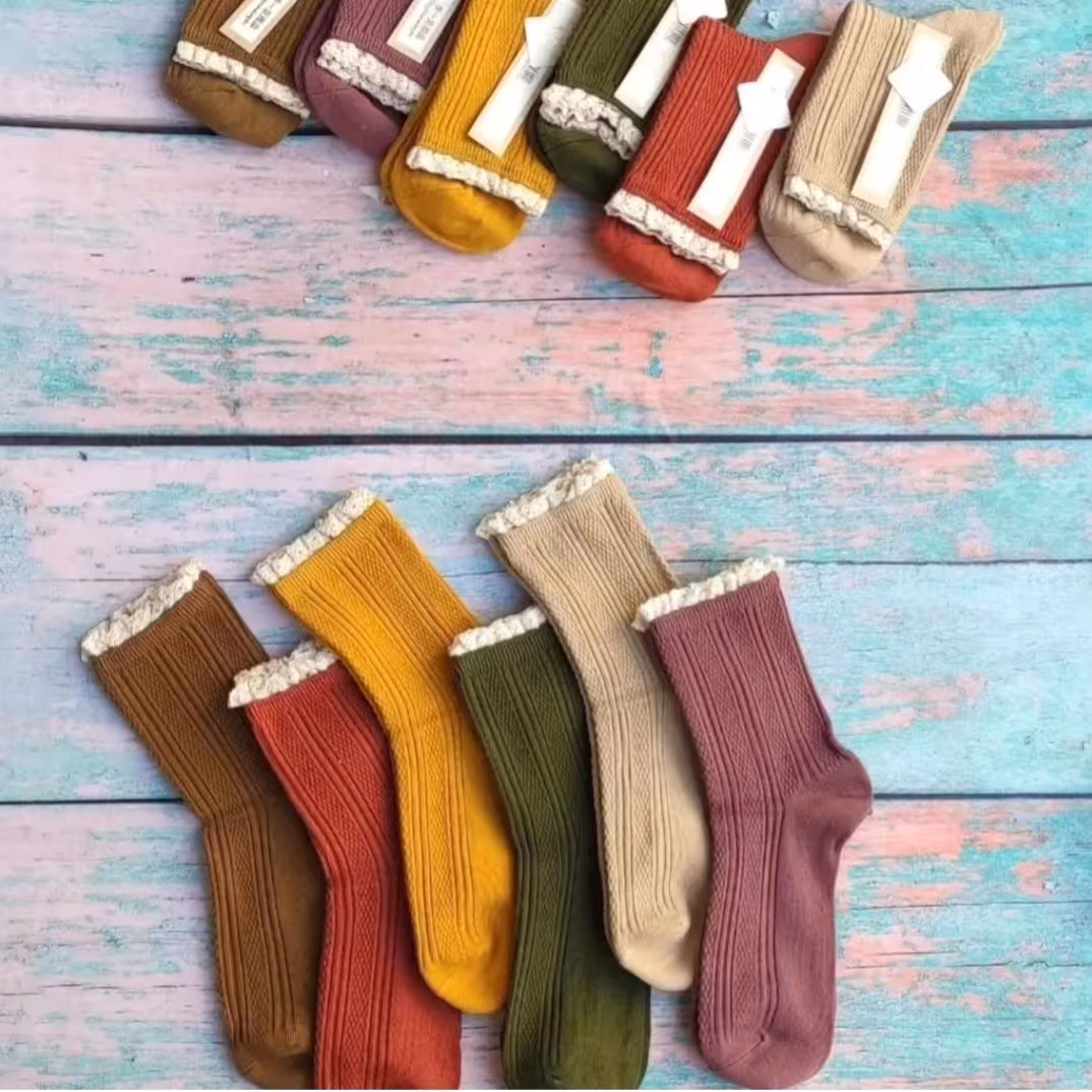 جوراب نیم ساق لب تور رنگی