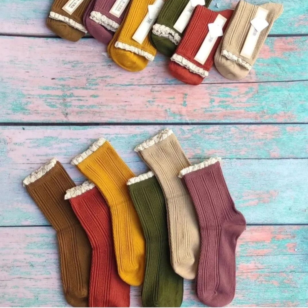 جوراب نیم ساق لب تور رنگی