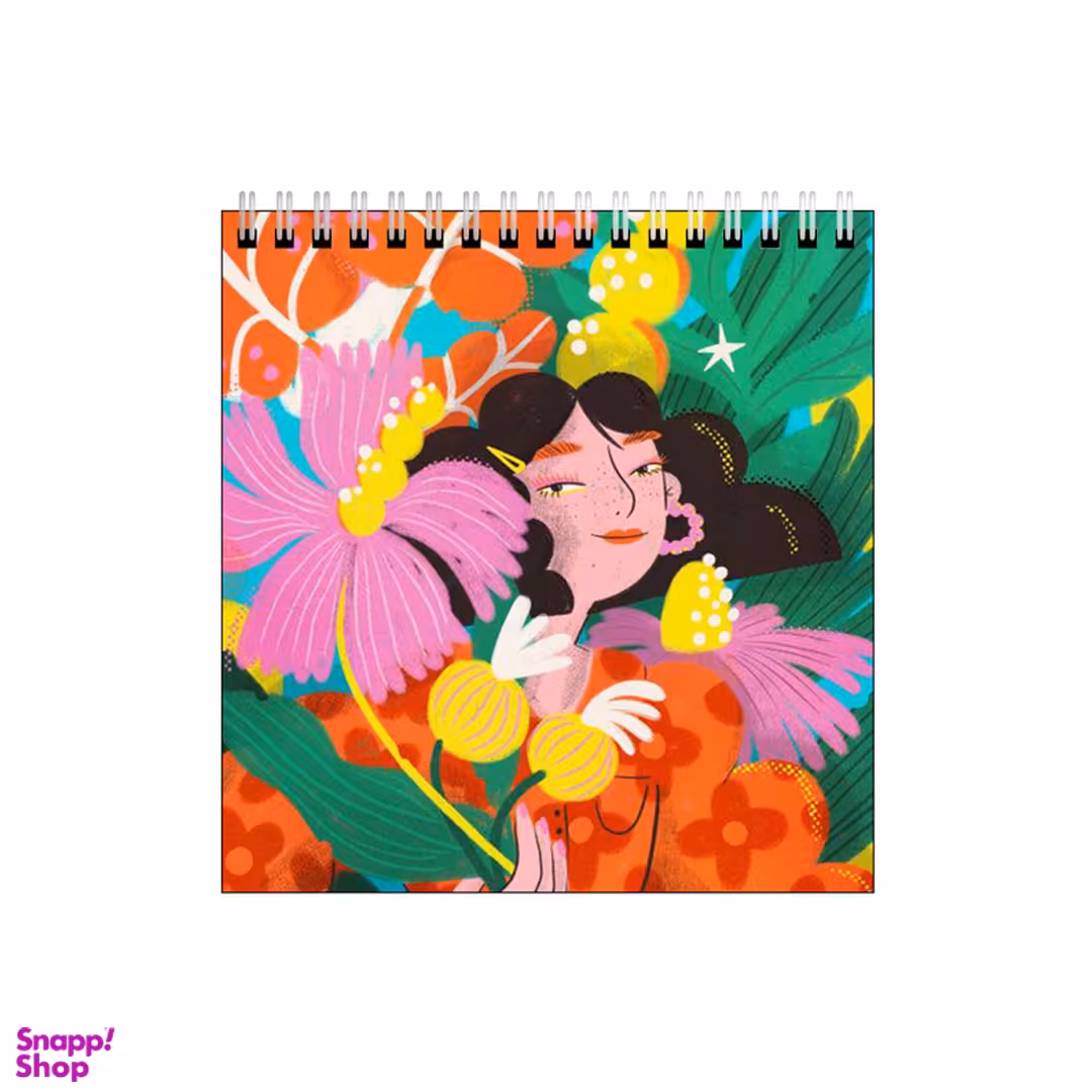 دفتر طراحی بامبیلیپ طرح دختر پیراهن نارنجی و شاخه گل کد 5773430