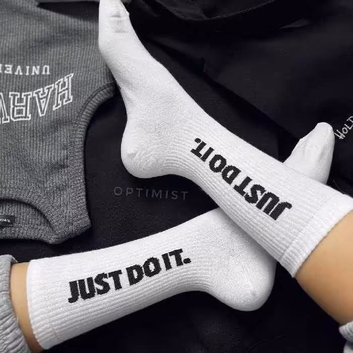 جوراب Just Do It ساقدار زمینه سفید اسپرت نخ پنبه