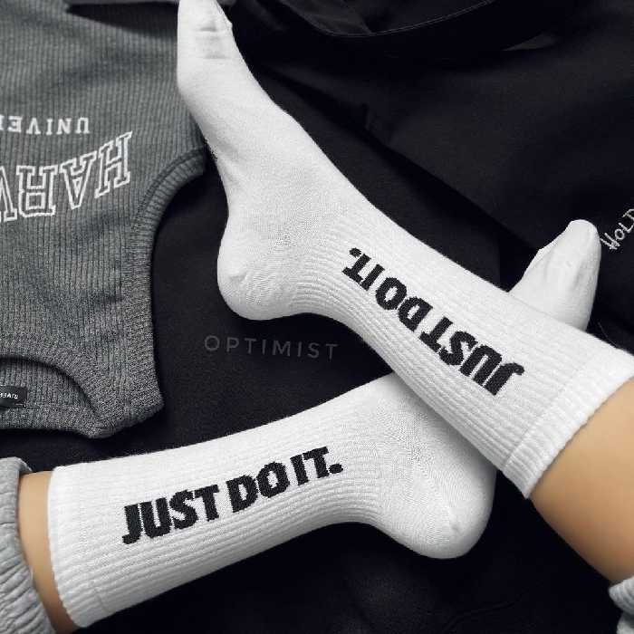 جوراب Just Do It ساقدار زمینه سفید اسپرت نخ پنبه
