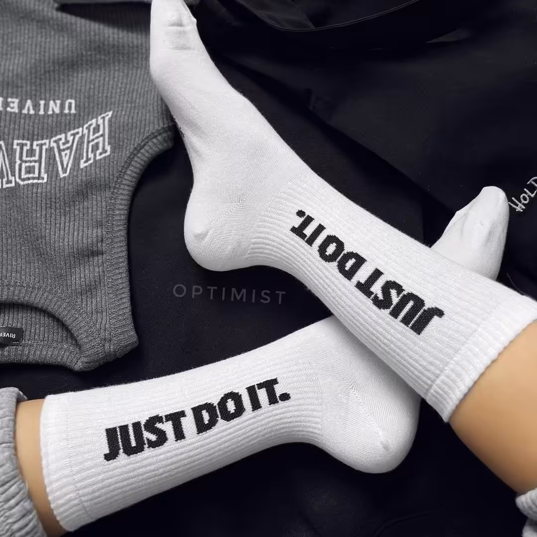 جوراب Just Do It ساقدار زمینه سفید اسپرت نخ پنبه