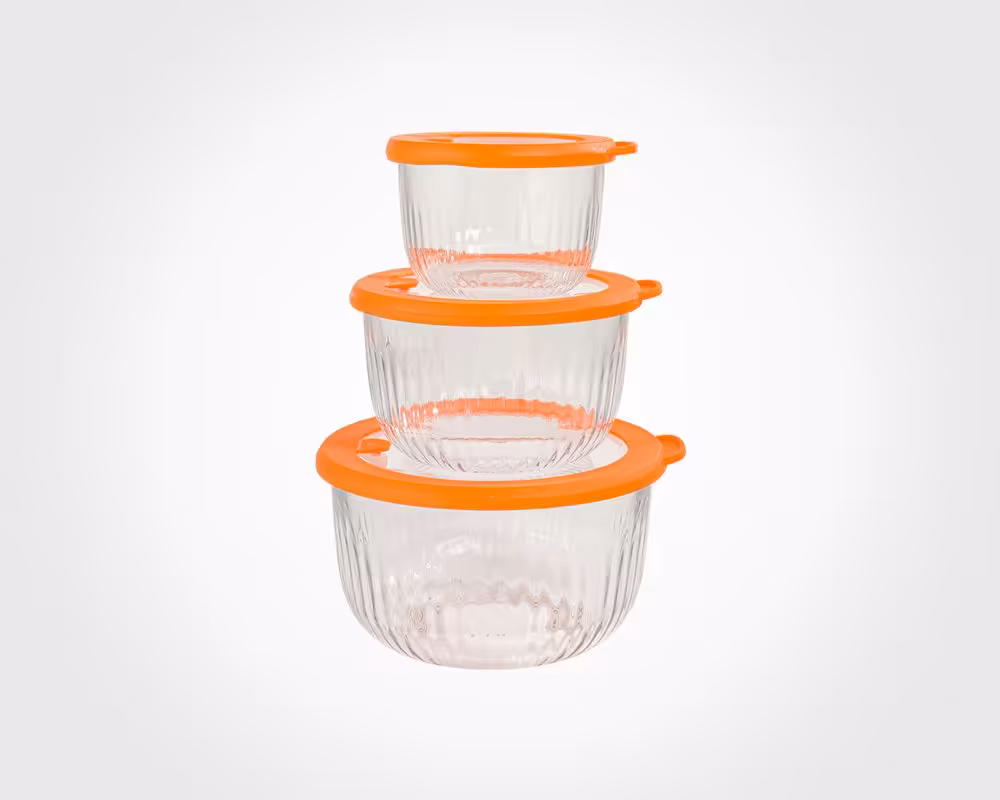 ست کاسه گرد شیشه ای دربدار شیاردار لیمون کد 2222