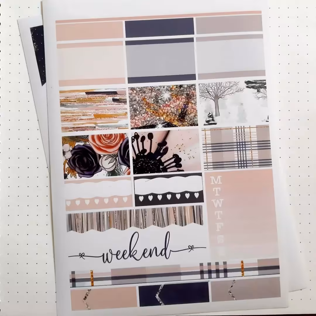 استیکر  پلنر و to do list ، مدل کادر صورتی_سرمه ای_طوسی، کد 140