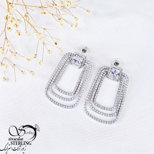 گوشواره جواهری مربع با نگین اتمی کد 11192