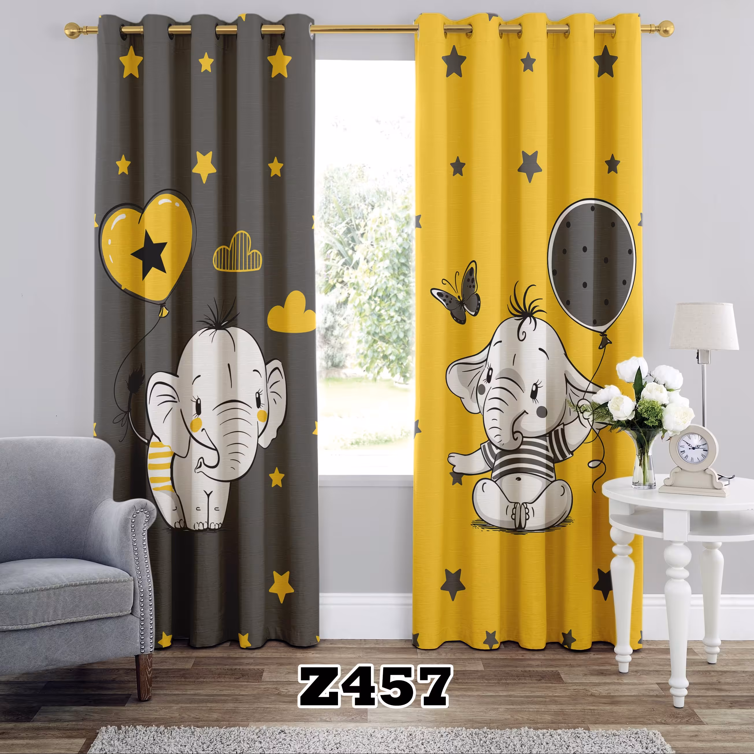 پرده چاپی طرح فیل کد Z457 تک قواره ارتفاع 300 عرض 140 سانت