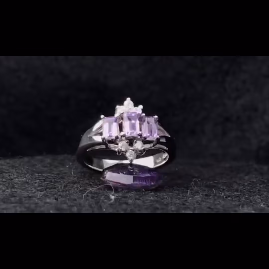 انگشتر جواهری فوق العاده زیبا سه نگینه اماتیست چهار گوش