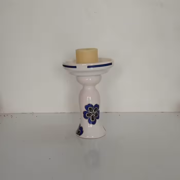 شمعدان و جاشمعی سرامیکی لعاب با طرح سنتی 