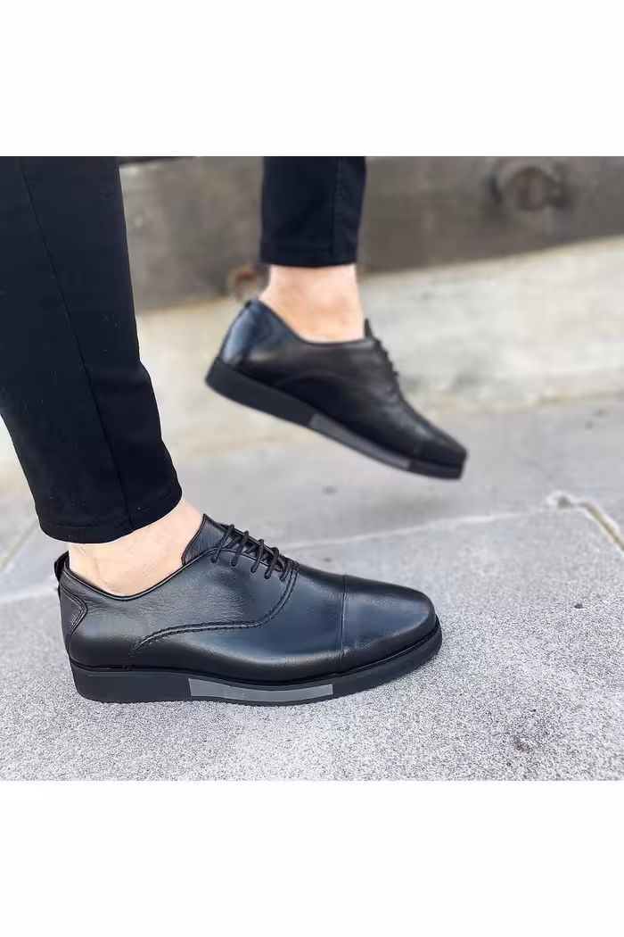 کفش های کژوال مشکی مردانه سیاه 0796 و سفید چرمی واقعی ByItallanoshoes