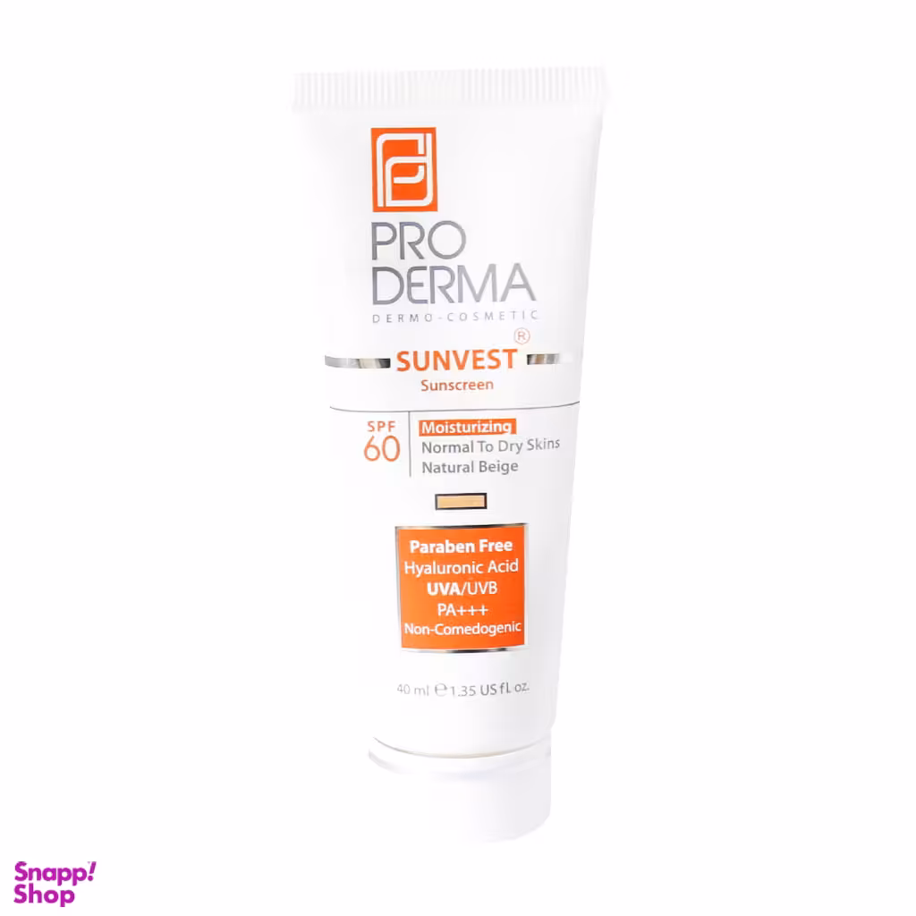 کرم ضدآفتاب و مرطوب کننده پرودرما (Proderma) با spf 60 رنگ بژ طبیعی حجم 40 میلی لیتر