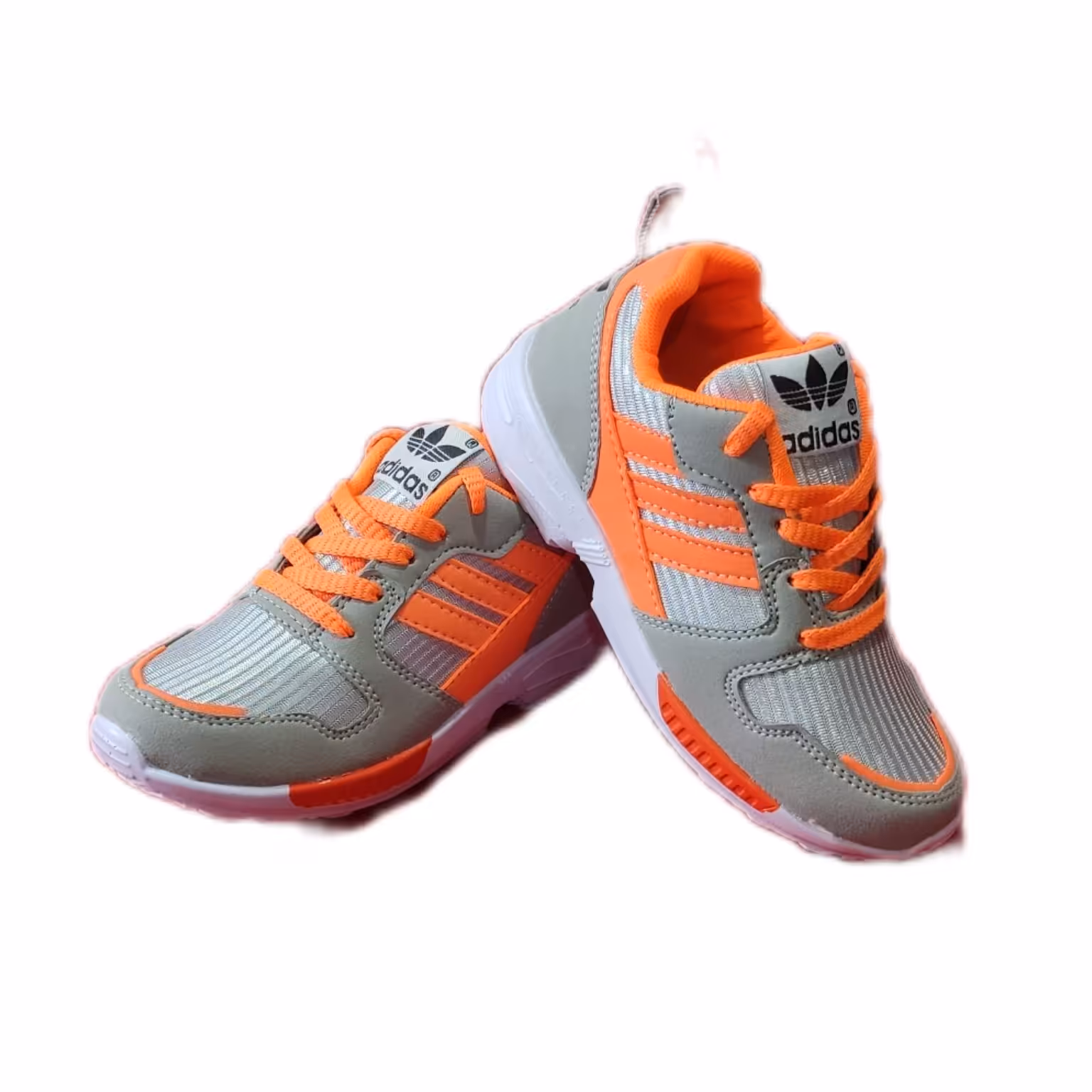 کفش کتونی آدیداس بچگانه پسرانه و دخترانه زیره طبی سبک نرم سایز 31تا35 طوسی نارنجی