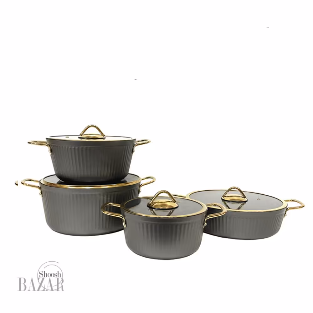 سرویس قابلمه 8 پارچه طوسی فلورانس درب طلایی یونیک کد 8402