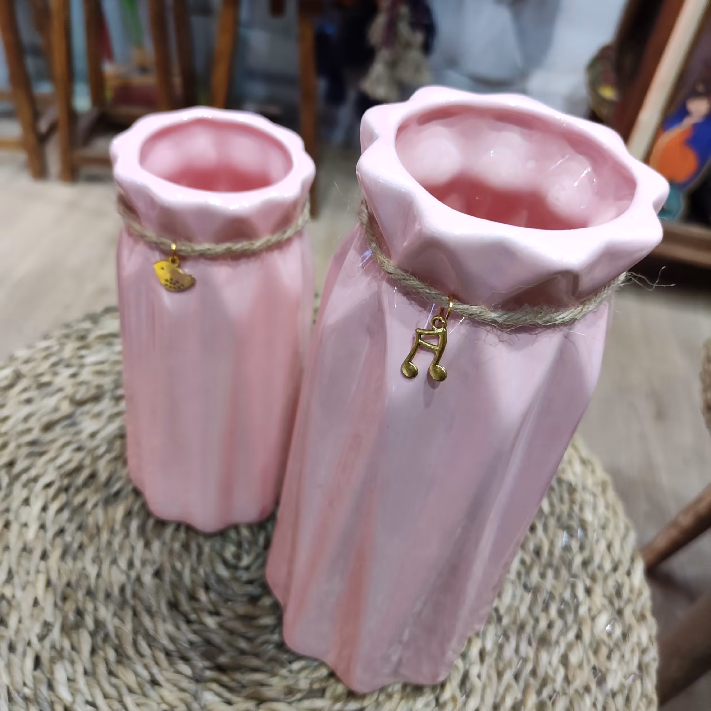 گلدان سرامیکی ست دو عددی  طرح شبنم 22 17 سانتی