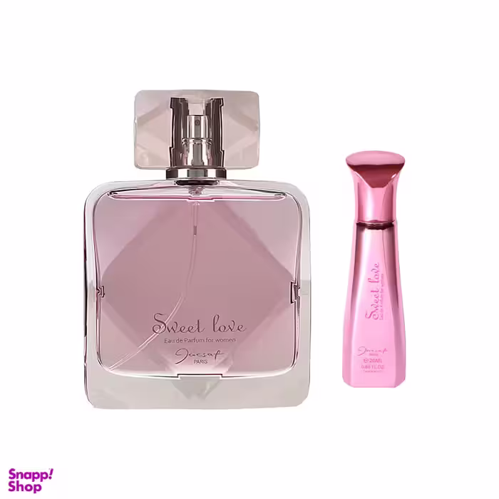 ادوپرفیوم زنانه ژک ساف (Jacsaf) مدل Sweet Love حجم 100 میلی‌لیتر+عطرجیبی ژک ساف (Jacsaf) مدل Sweet Love حجم 20 میلی‌لیتر