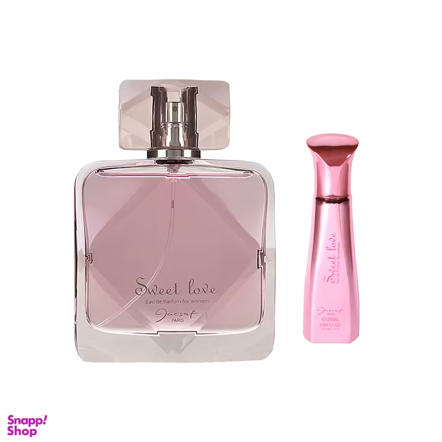 ادوپرفیوم زنانه ژک ساف (Jacsaf) مدل Sweet Love حجم 100 میلی‌لیتر+عطرجیبی ژک ساف (Jacsaf) مدل Sweet Love حجم 20 میلی‌لیتر
