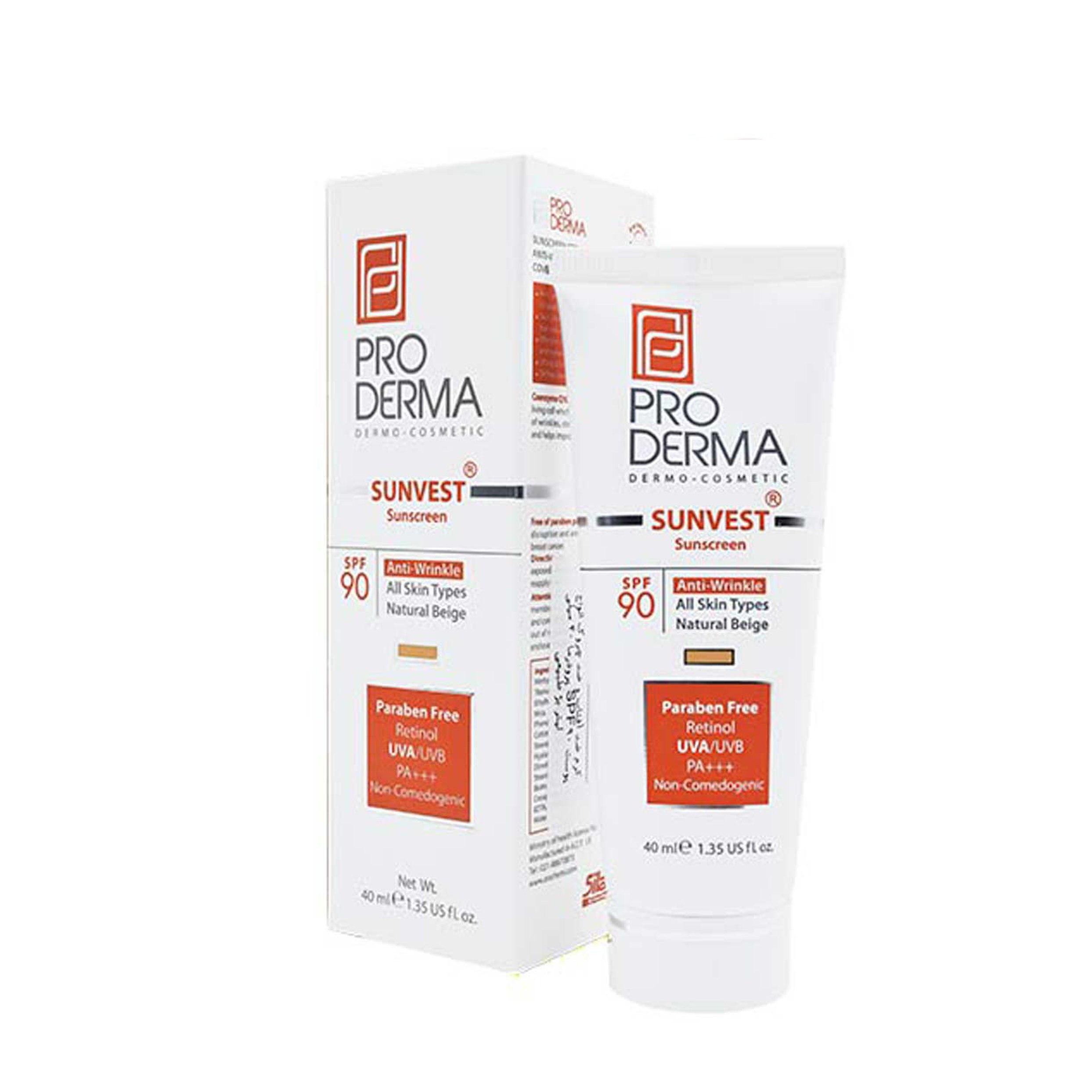 کرم ضد آفتاب و ضد چروک پرودرما SPF90 بژ طبیعی حجم 40 میلی لیتر