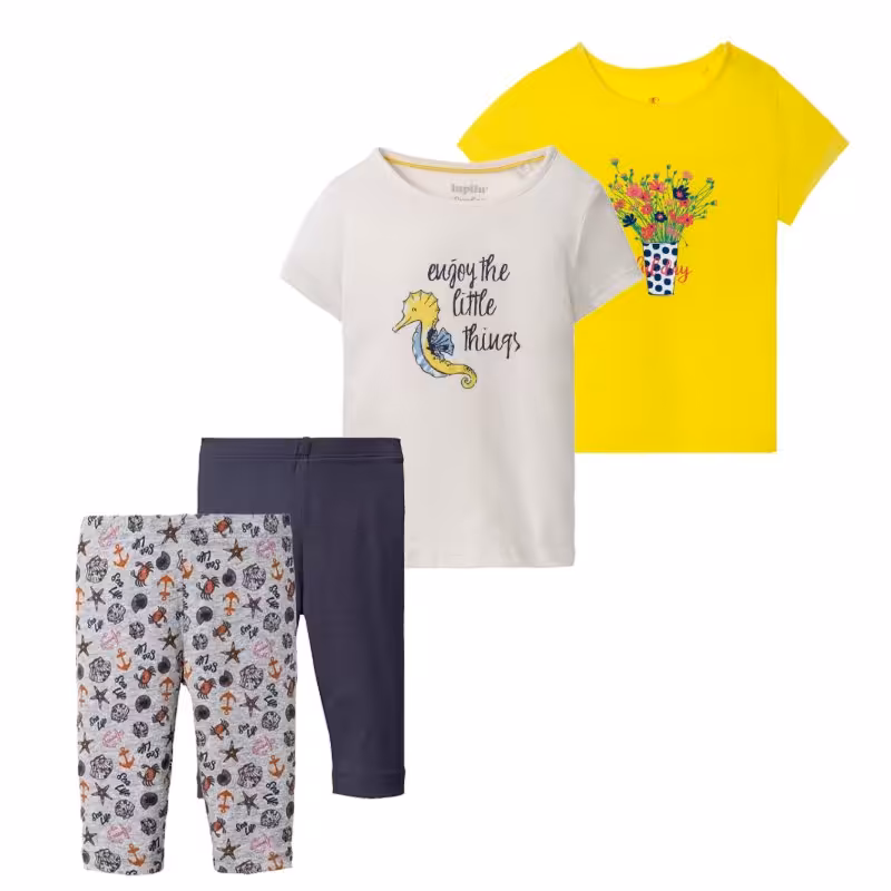پک 4 عددی تیشرت و شلوارک دخترانه طرح آسب دریایی1 تا 2 سال برند لوپیلو آلمان پوشاک کودک نیکا