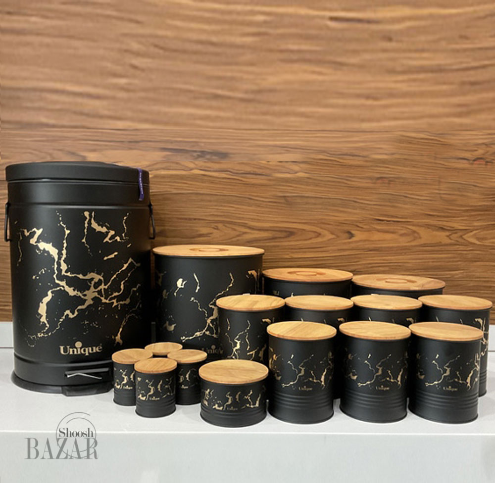 سرویس 16پارچه الیزابت مشکی ماربل طلایی یونیک کد 9088