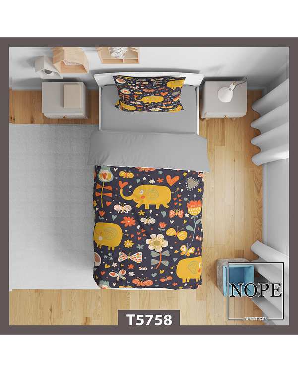 سرویس لحاف روتختی کودک یک نفره 5 تکه نوپه هوم Nopehome طرح فیل ها کد T5758