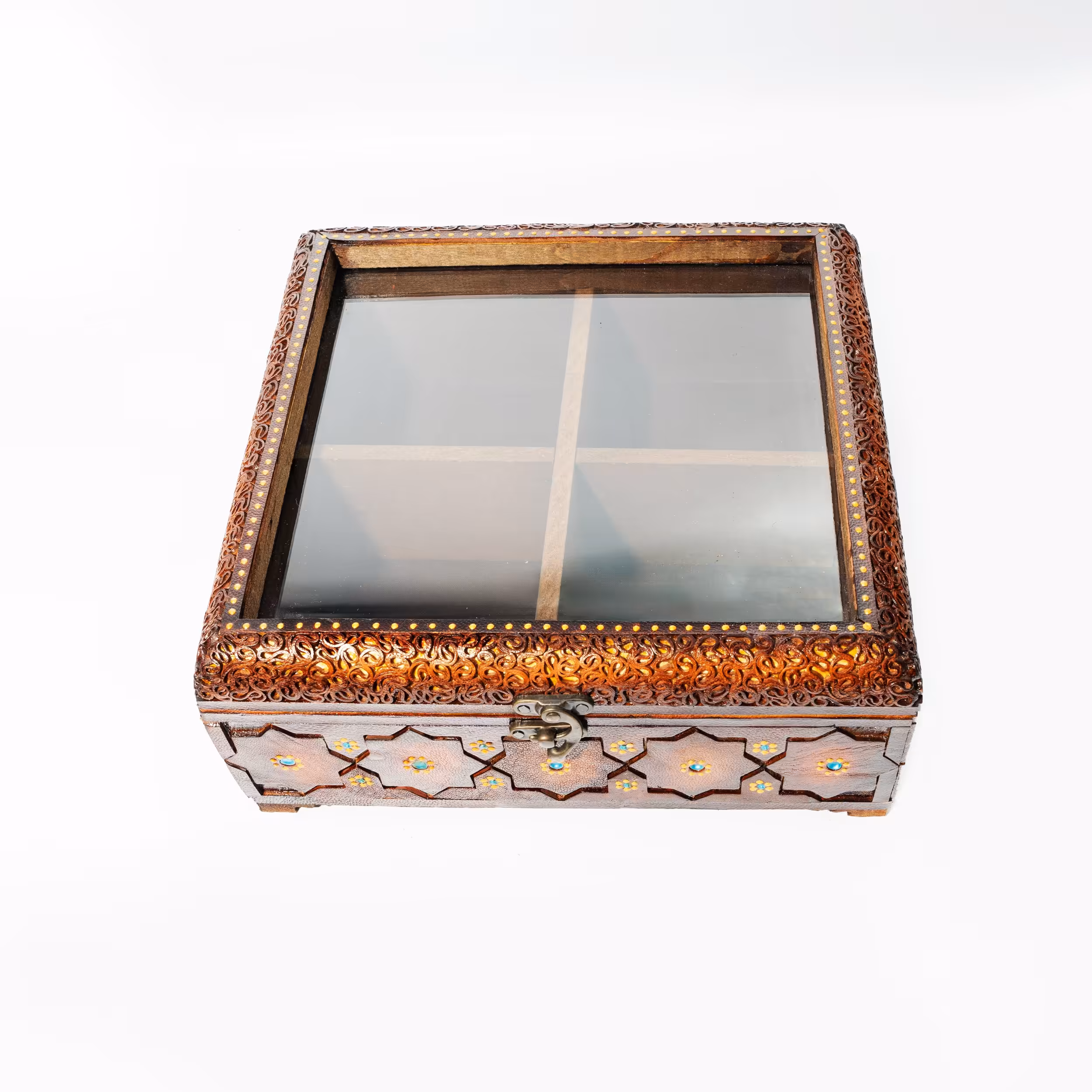 جعبه چای (تی بگ) درب شیشه ای معرق کاری کد 10.59