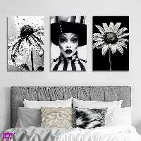 تابلو شاسی بکلیت طرح دکوراتیو مدرن گل و چهره مدل SH-1369 مجموعه 3 عددی