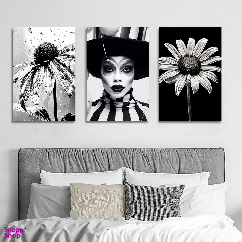 تابلو شاسی بکلیت طرح دکوراتیو مدرن گل و چهره مدل SH-1369 مجموعه 3 عددی