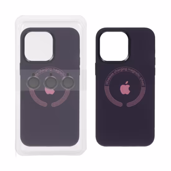 قاب گوشی سیلیکونی اورجینال Magsafe با ست محافظ لنز رینگی برای iPhone 14 Pro Max