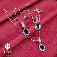نیمست نقره جواهری آبی کبود با زنجیر نقره عیار 925 آبکاری طلاسفید