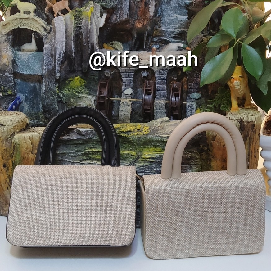 کیف دستی و دوشی زنانه و دخترانه کنفی چرم مناسب تابستون ، دارای بند بلند چرمی همرنگ کیف گوشی داخلش جامیشه