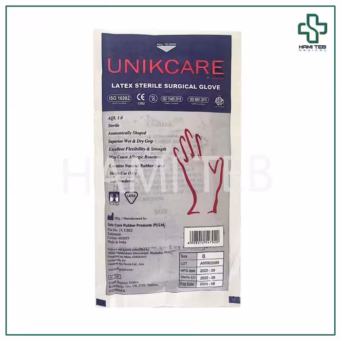 دستکش استریل جراحی کم پودر یونی کر 8