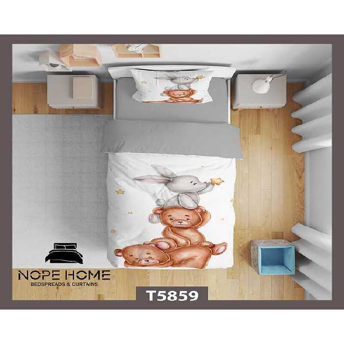 سرویس لحاف روتختی کودک یک نفره 5 تکه نوپه هوم Nopehome طرح بچگانه خرس و خرگوش کد T5859