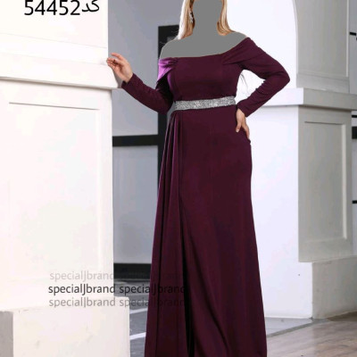 پیراهن مهمانی زنانه کرپ کش کمربنددار مدل ماکسی مجلسی شکوه