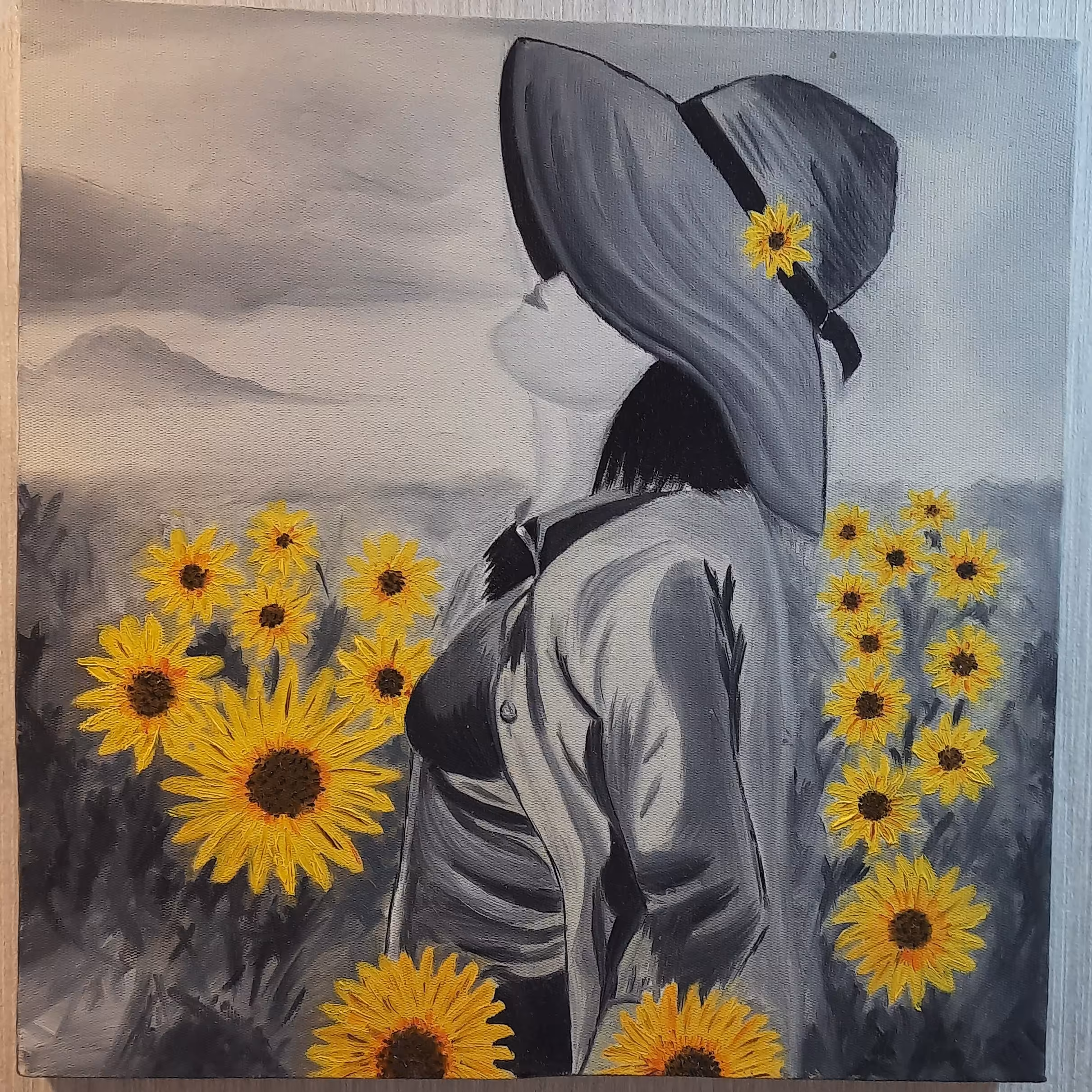 نقاشی رنگ و روغن طرح گلهای آفتابگردان