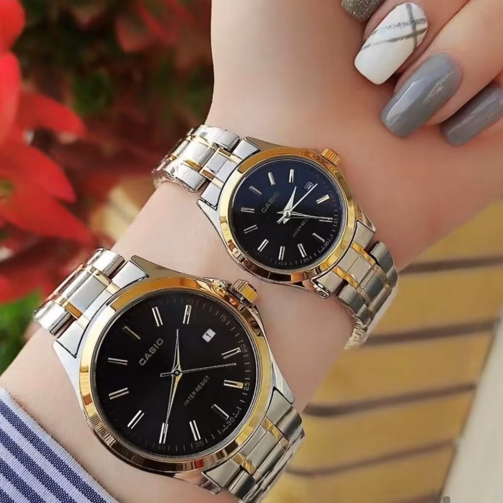 ساعت ست مردانه زنانه کاسیو Casio  ساخت ژاپن صفحه مشکی عمده و تک