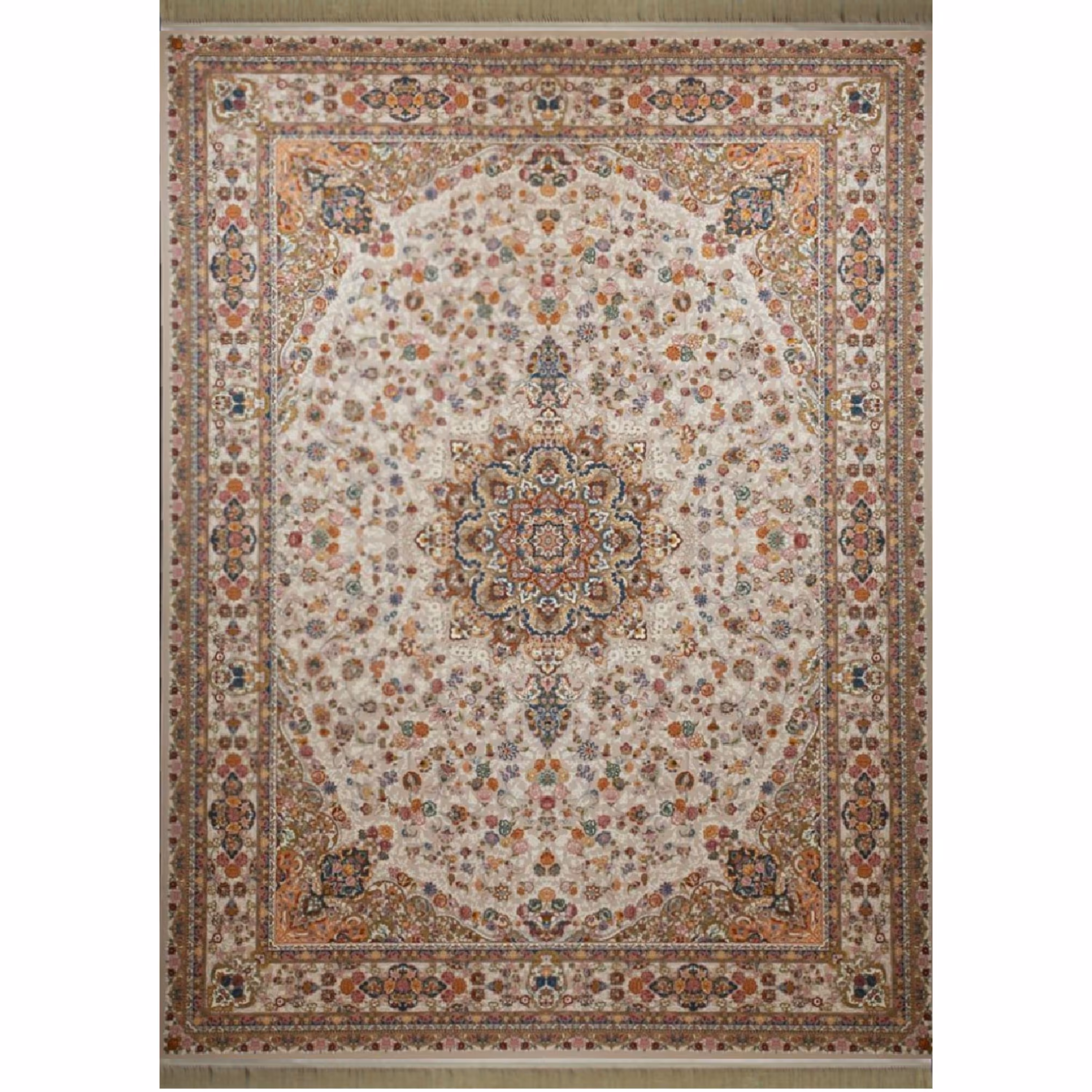 فرش ماشینی افرند 1200 شانه گل برجسته زمینه نقره ای کد 2226 (نه متری)