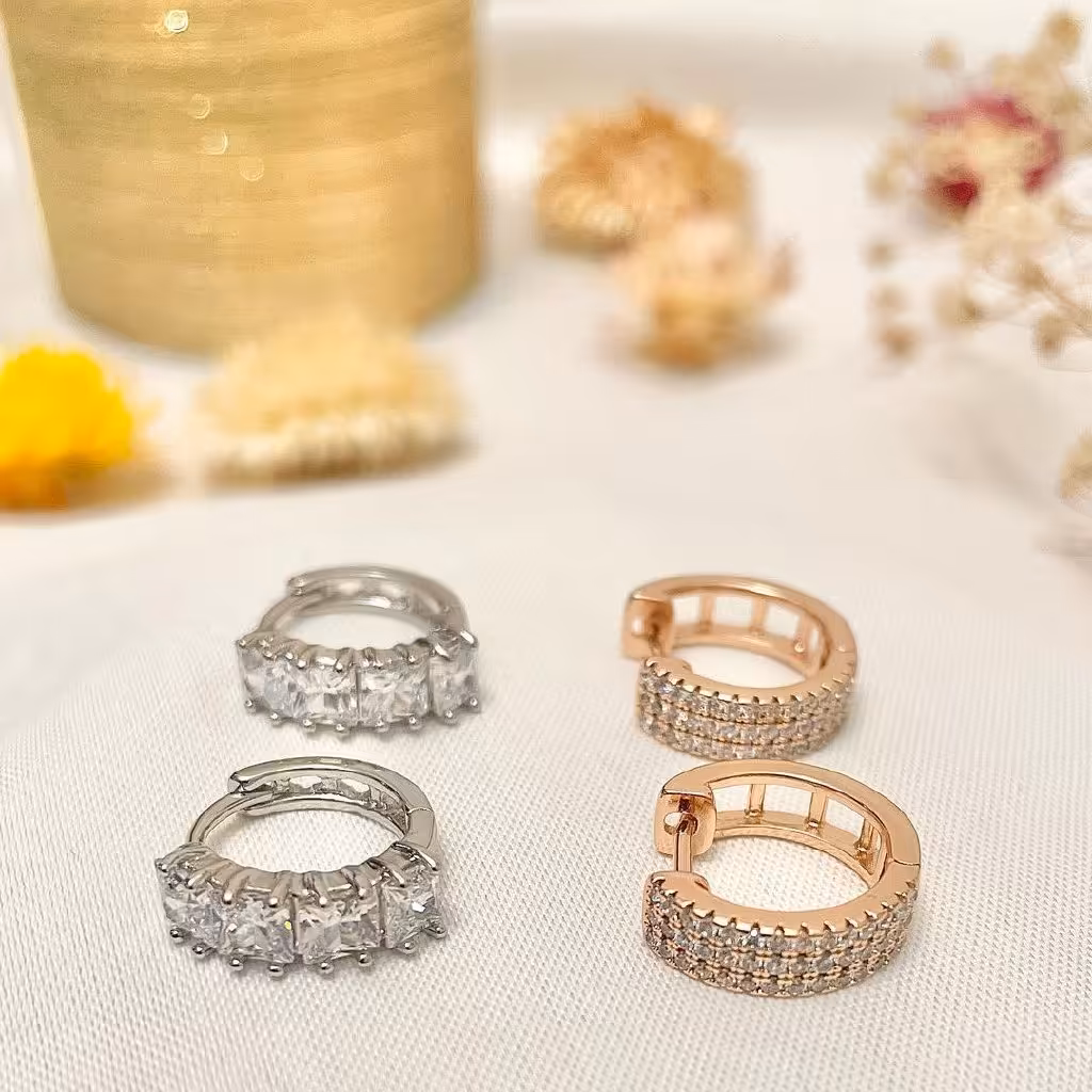 دو مدل گوشواره حلقه ای نگیندار استیل زنانه و دخترانه مارک ژوپینگ