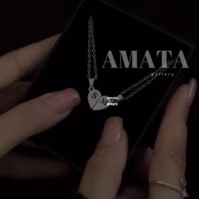 گردنبند ست مگنتی قلبی نقره ای با حک حروف اول اسم