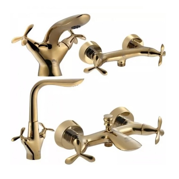 ست چهار تکه شیرآلات درخشان مدل آنتیک طلایی