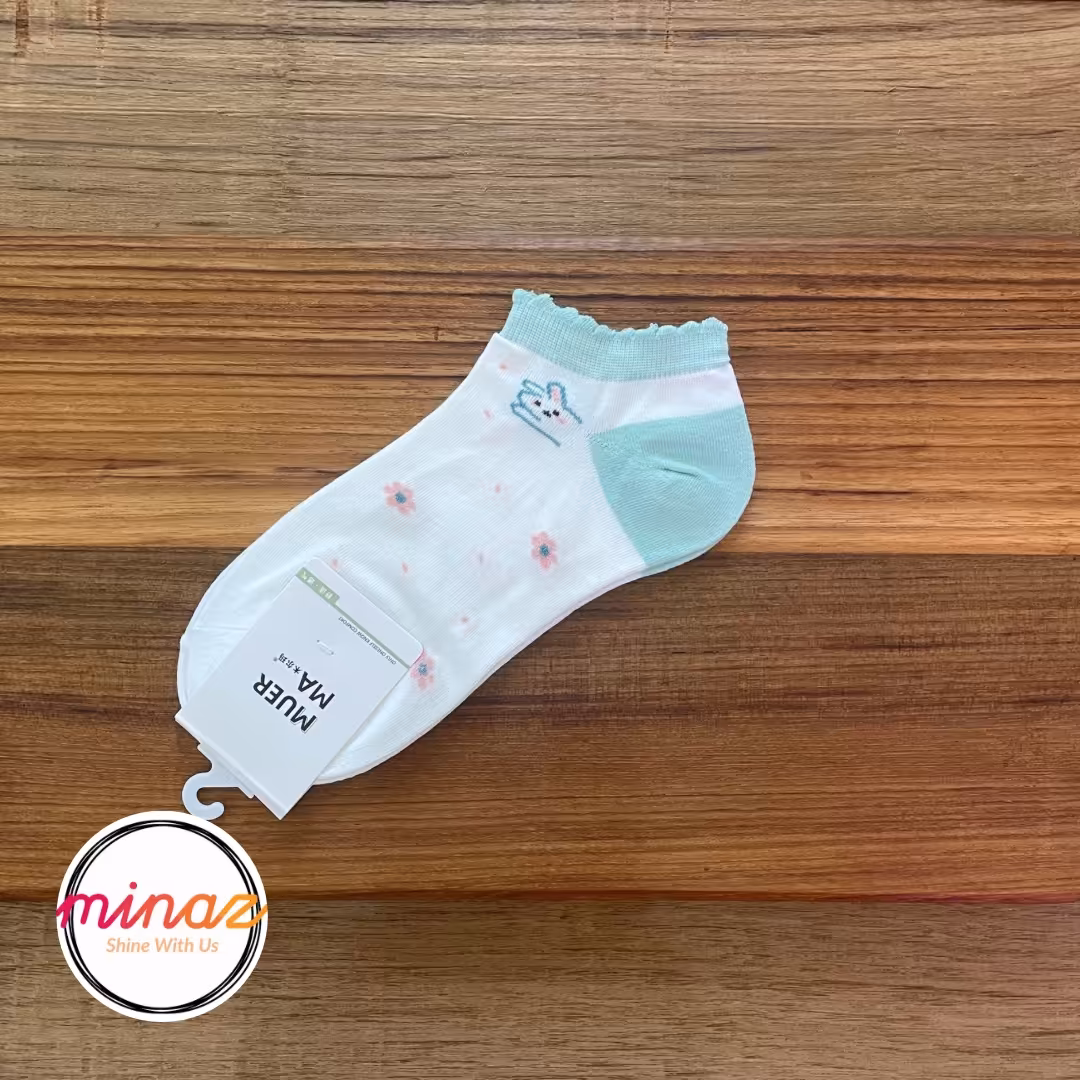 جوراب مچی طرح خرگوش رنگ سفید و آبی شماره 2