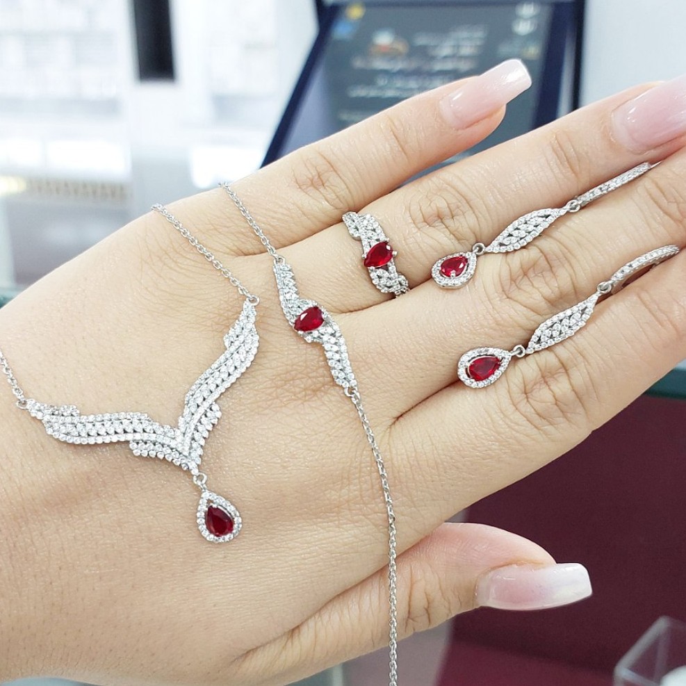 سرویس زنجیری میکرو نقره عیار925 روکش طلا سفید و رنگ ثابت