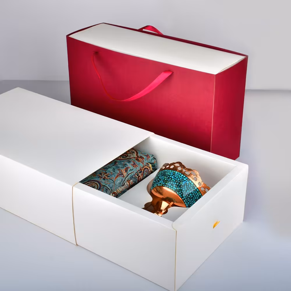 ست هدیه آجیل خوری 13 سانت فیروزه کوبی و ترمه یک در یک ابریشم اعلاء کد 177