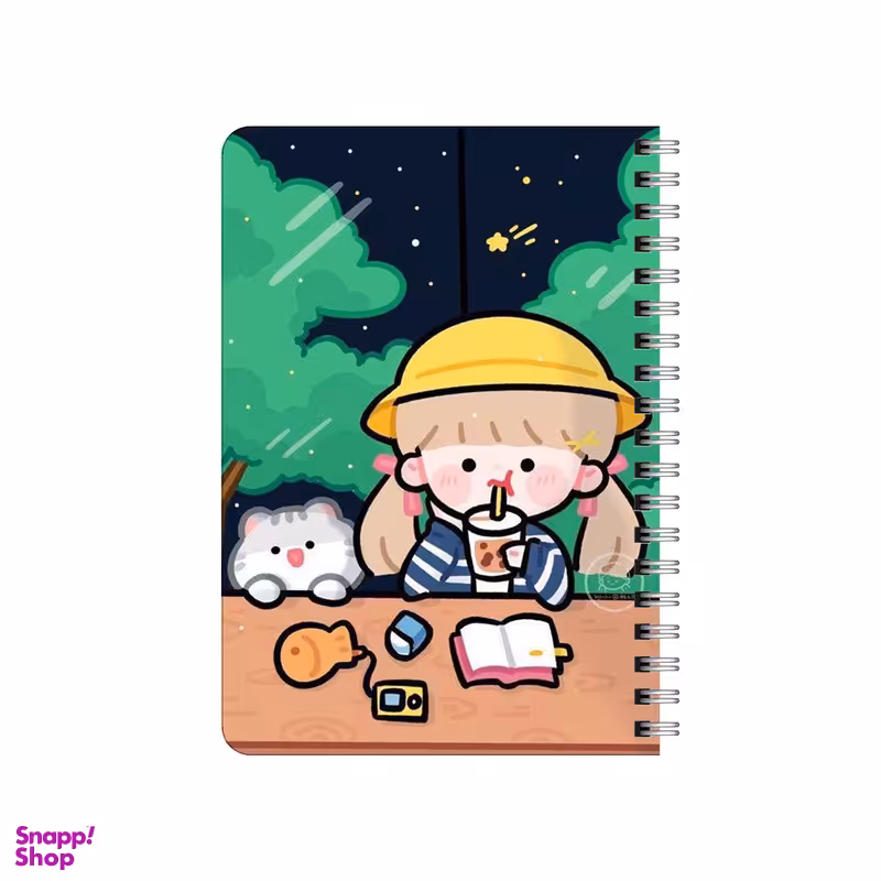 دفترچه یادداشت بامبیلیپ مدل چوبی طرح دختر و پیشی در شب پر ستاره  کد 2693171