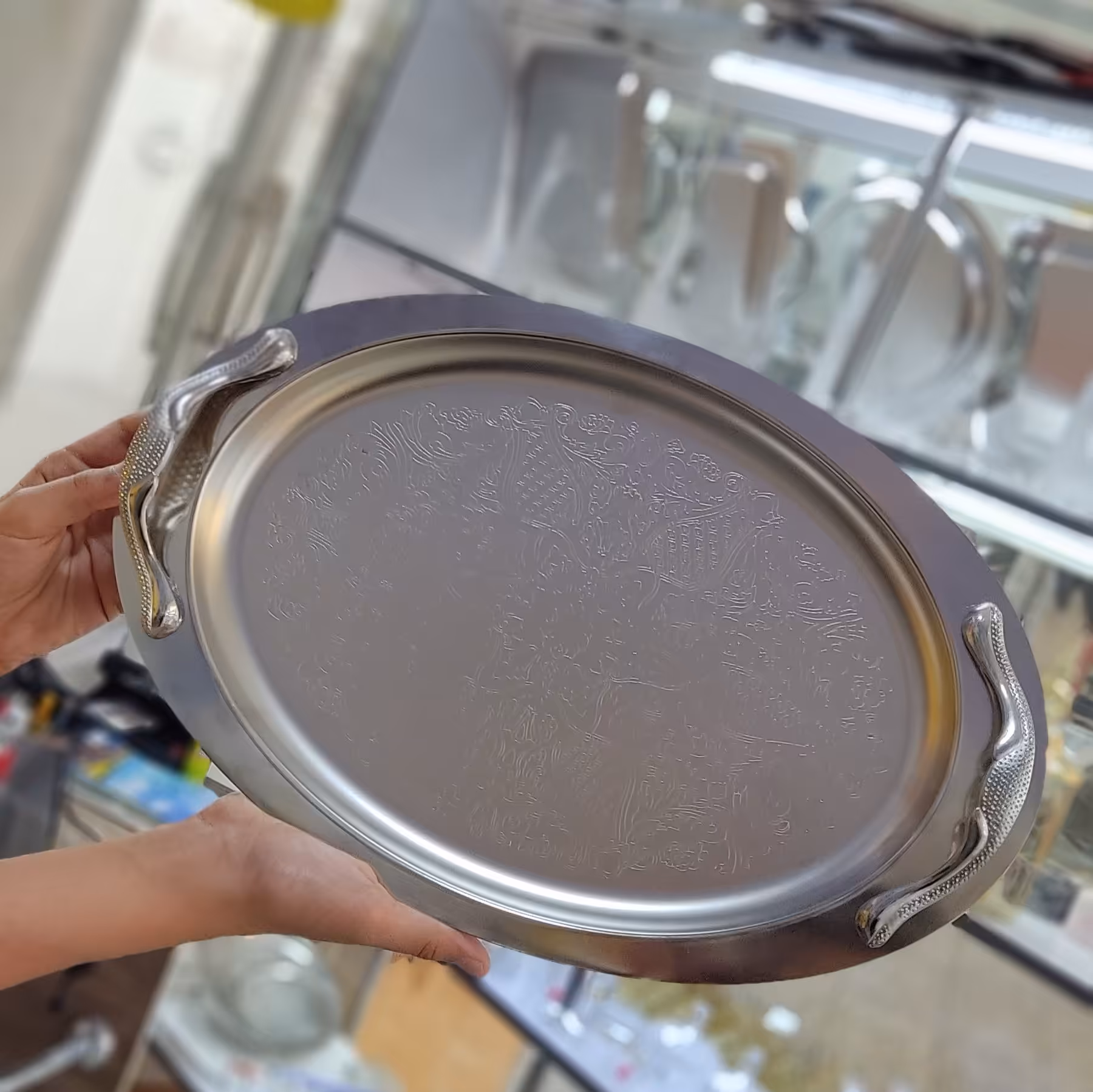 سینی استیل نگیر درجه یک بیضی 