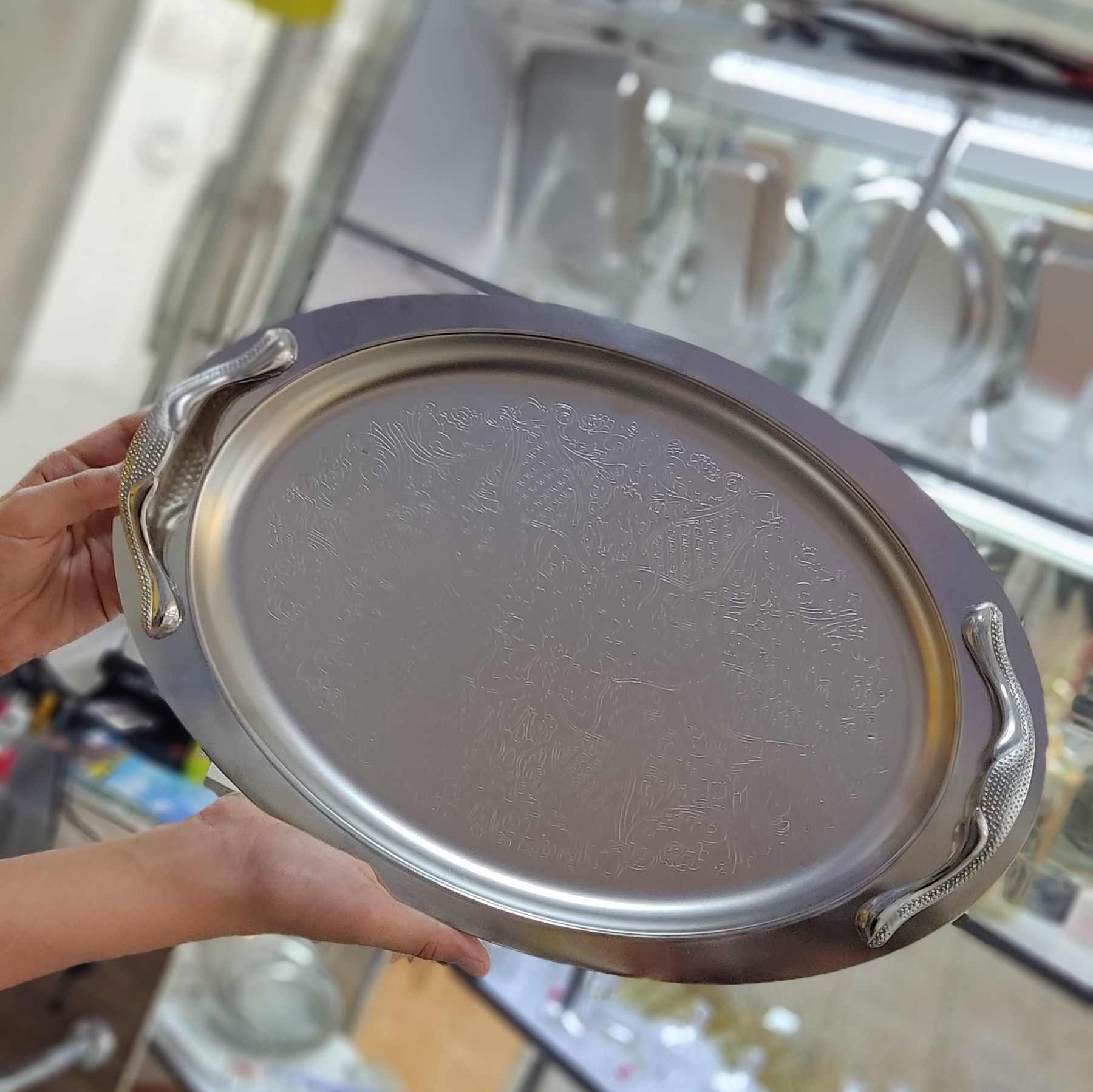 سینی استیل نگیر درجه یک بیضی