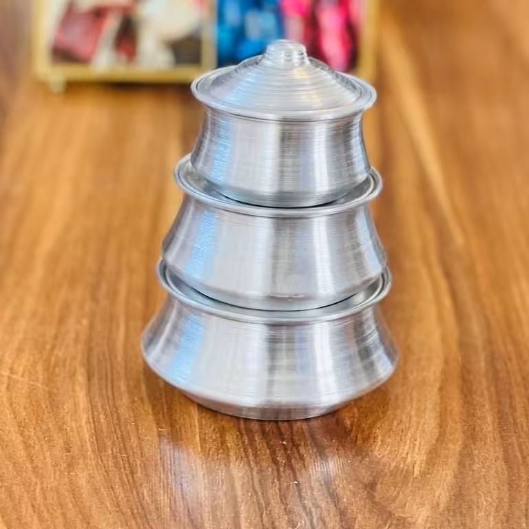 دیگچه روحی 3 تایی اسباب بازی سایز 7 و 8 و 9 سانت جنس آلومینیوم