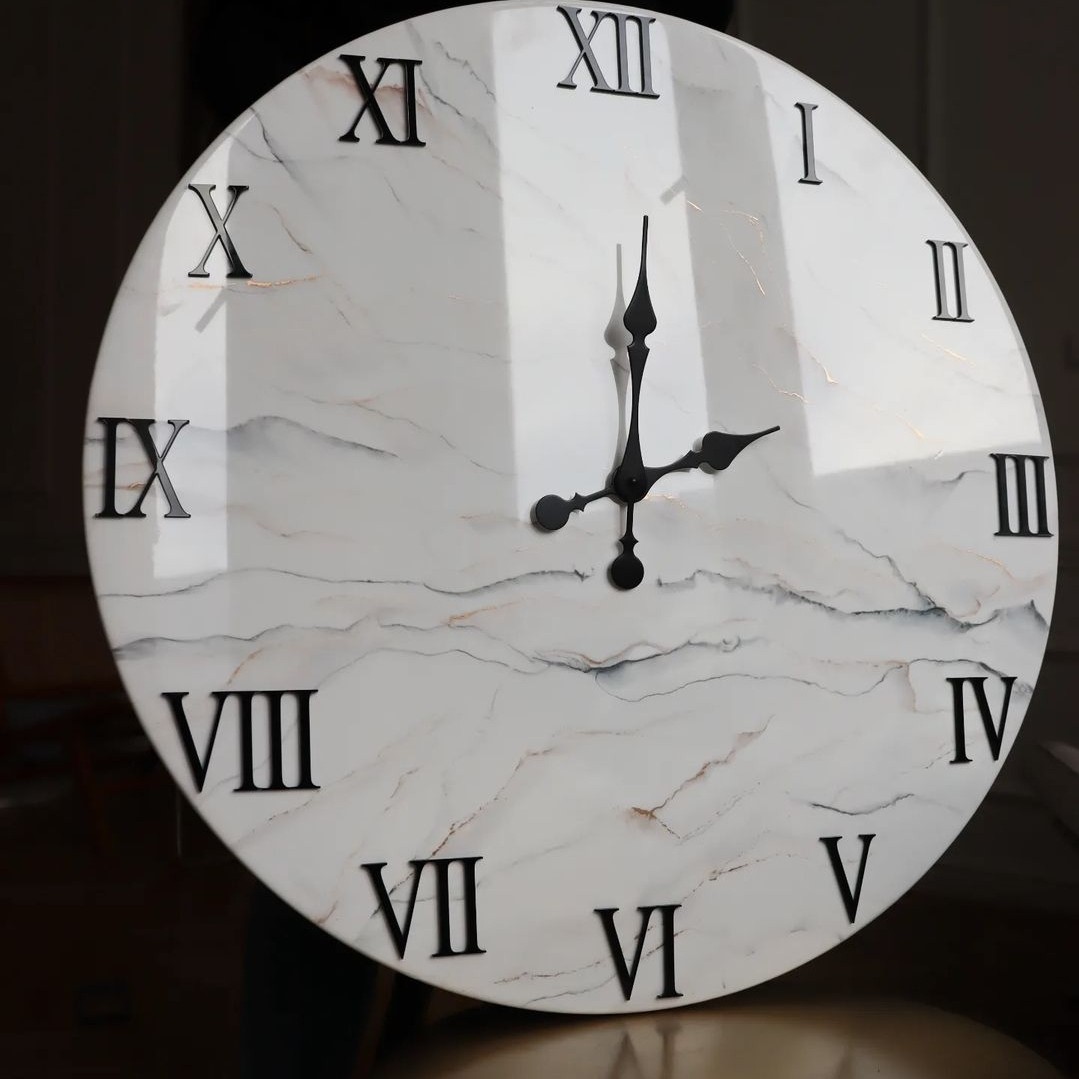 ساعت دیواری رزینی قطر 50 سانت مرمر سفید