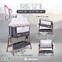 تخت کنار مادر کیکابو مدل نانا رنگ طوسی طرح چوب  kikkaboo nanna/ grey