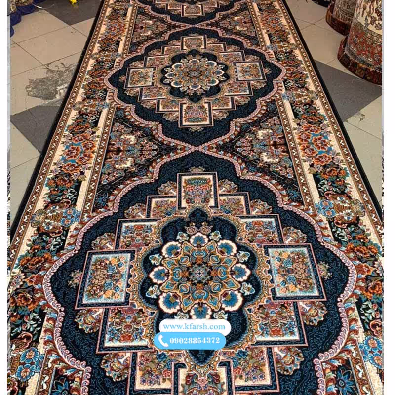 فرش کناره متری 700 شانه طرح ناردون سرمه ای